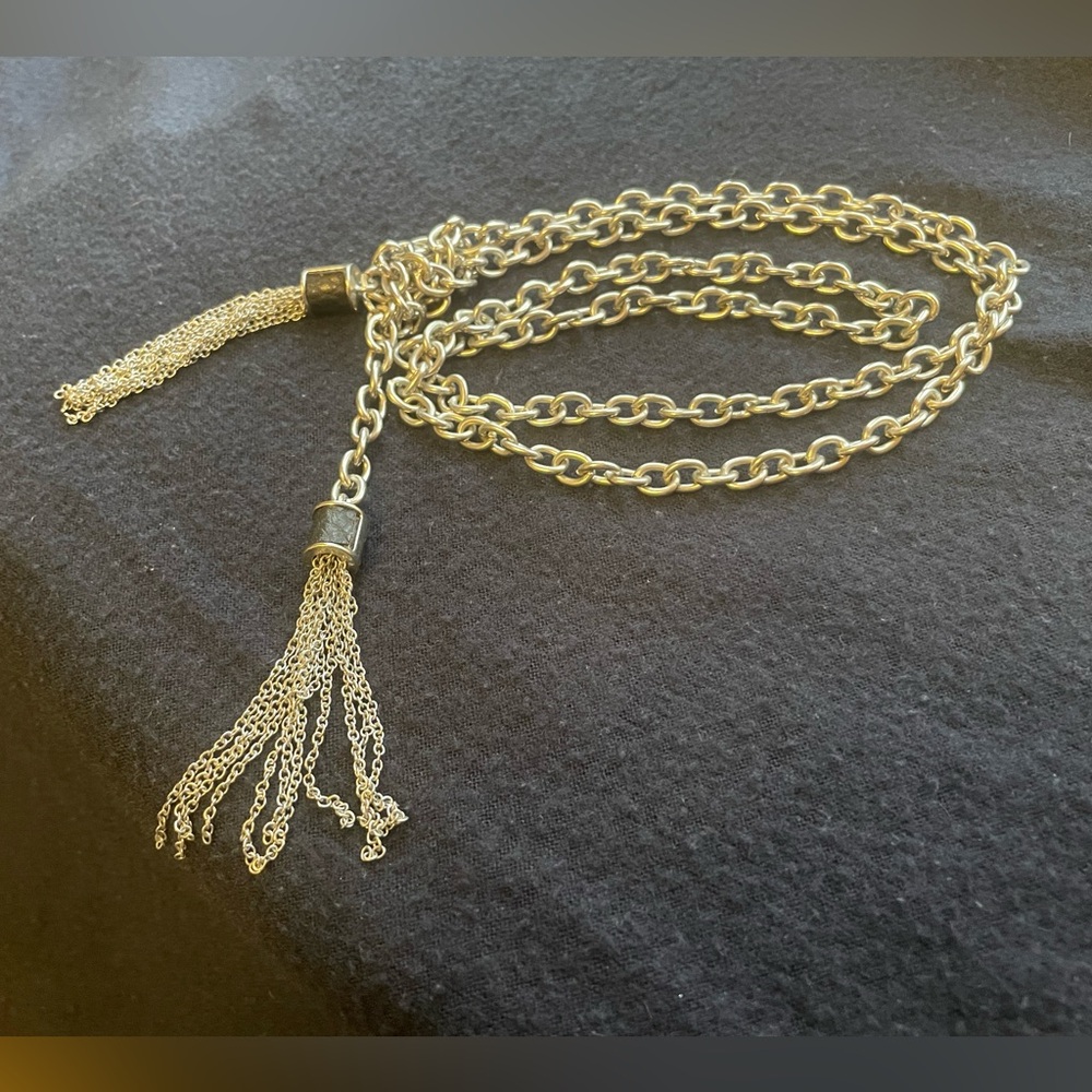 Silver color long tassel chain necklace, adjustable